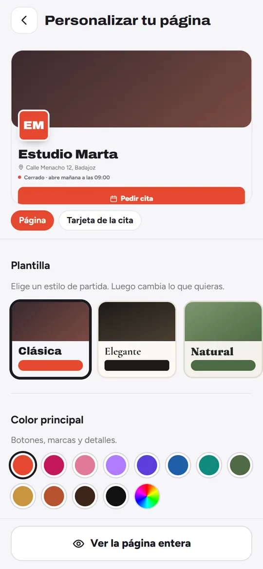 Personalizar tu página