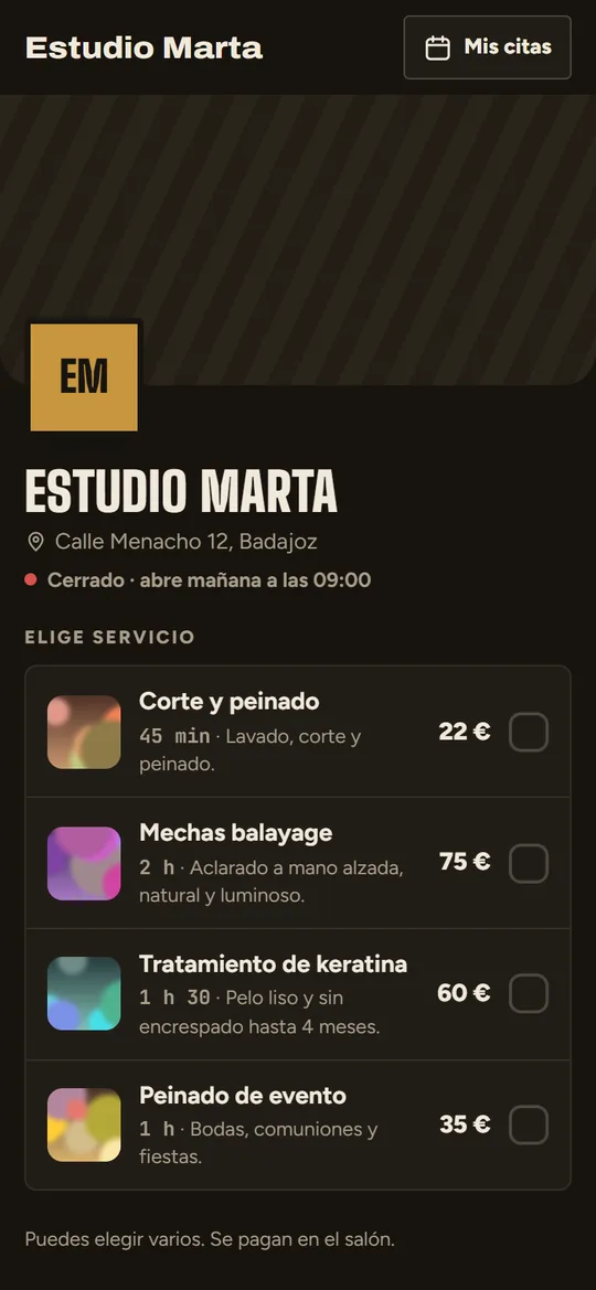 Una página con la plantilla Barbería