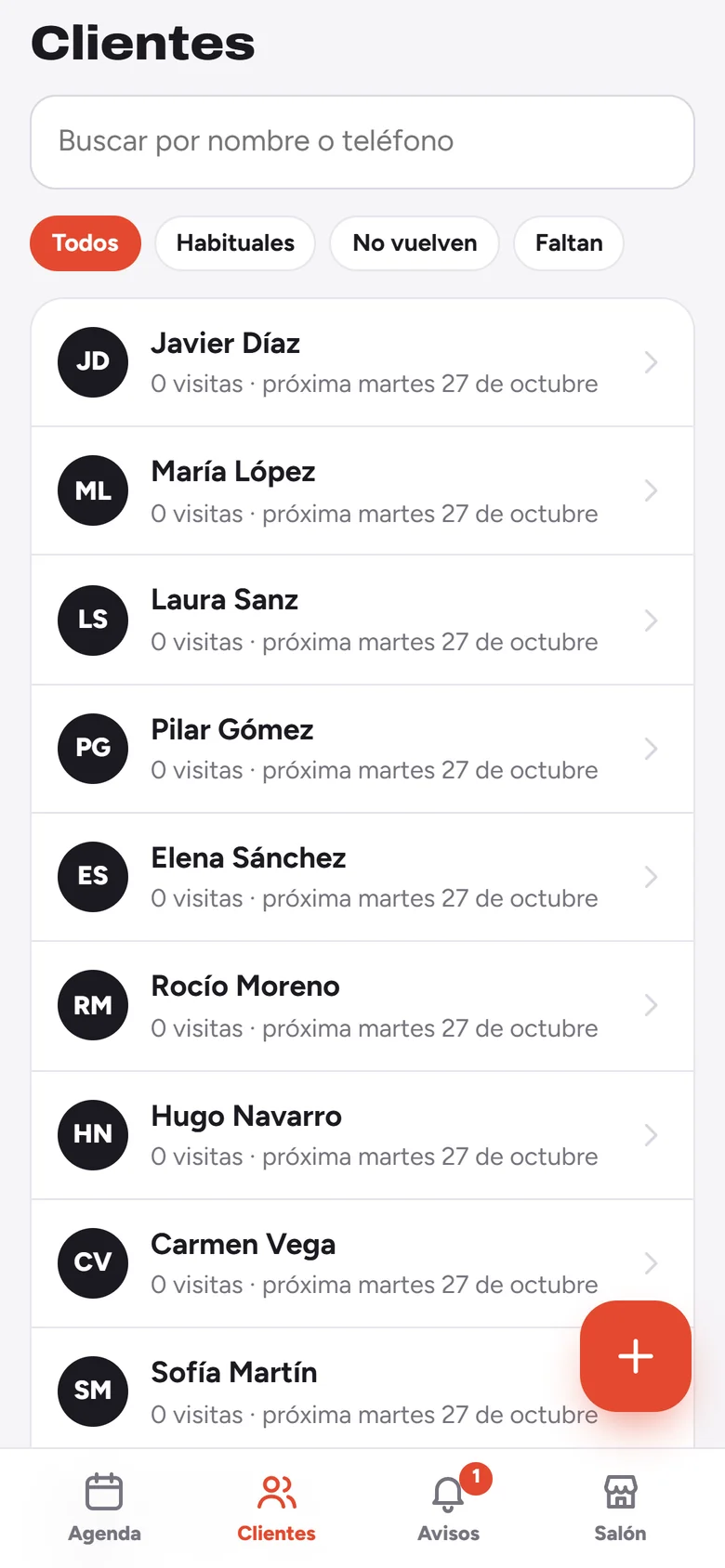 Lista de clientes